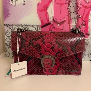 Marina Galanti Magenta and Black Python-Print Shoulder Bag